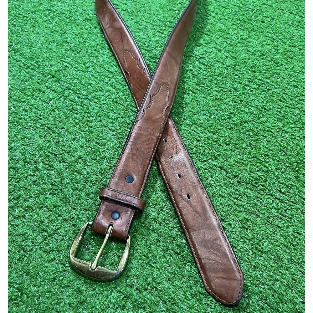 Vintage Tony Lama Belt SZ 42 Brown Leather Western, Cowboy, Silver Buckle Rodeo